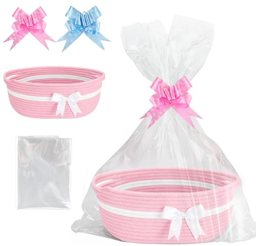 Nzkeuf Panier Cadeau Vide à Garnir, Panier Tressé avec Sacs Cadeaux et Rubans, pour fête prénatale, anniversaire, mariage, Pâques, Thanksgiving, Noël, Beau et Pratique