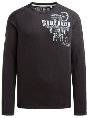Camp David Herren Feinstrickpullover mit Label Prints Black, L