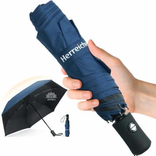 Herreicher Leichter UV-Automatikschirm UPF50+ | Kompakter Reise-Taschenschirm (28cm), 98cm Spannweite, 6 Rippen, 210T – Für Erwachsene & Kinder