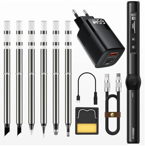 HS-01 Smart Electric Soldering Iron/Base Set + 5 Soldering Tips + Power Supply + C2C Cable/Black