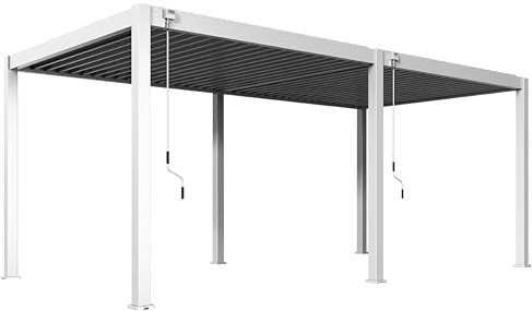 Rockford Pergola aus Aluminium, 6 x 3 m, mit Dach mit schwenkbaren Lamellen, freistehender Pavillon, Weiß