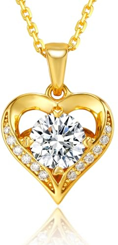 LOVE&LOVE Herzkette Damen, 1CT/2CT Moissanit, 925 Sterlingsilber | D-Farbe VVS1 Moissanit, 1CT/2CT Herzanhänger, 925 Silber, rhodiniert oder 18K vergoldet, 45+5cm, Geschenkbox