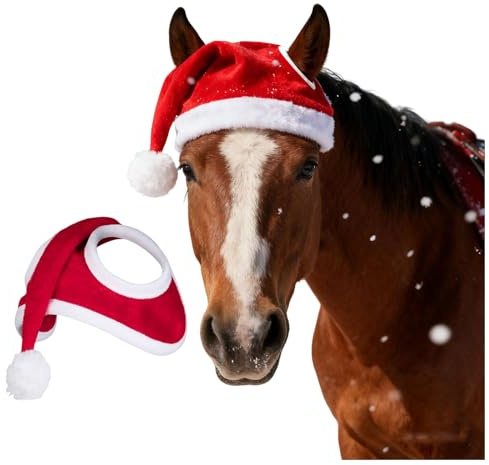Pferd Winter Weihnachtsmütze Zipfelmütze Weihnachtshut Santa Style Horse Head Cover, Urlaubsreiten Winterfestes Outfit für Reitveranstaltungen, Shows, Paraden (Rot)