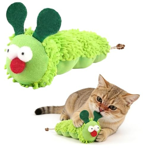 TaimeiMao Jouet à l'herbe à Chat,Jouet interactif pour Chat,Jouet Chenille | pour chaton, coussin doux à l'herbe à chat, jouet pour chat pour se divertir, soins dentaires pour chat