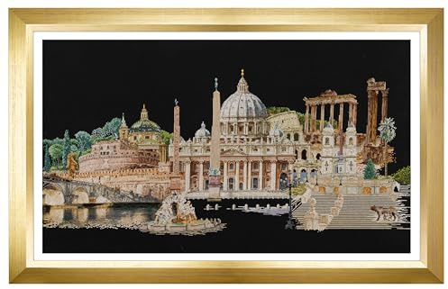 Thea Gouverneur - Counted Cross Stitch Kit - Rome Italy - Aida Black - 18 Count - Embroidery Kit for Adults - DMC Embroidery Threads and Other Cross Stitch Supplies Included - 499.05