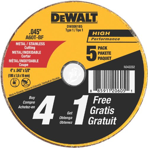 DeWalt DW8061B5-Metall-und Edelstahl-Schneidrad, 10,16 x 0,11 cm, Achsengröße 1,59 cm, 5er Packung.
