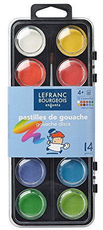 Lefranc Bourgeois - Pastilles de gouache pour enfants - Boîte de 12 x 28mm + 1 pinceau