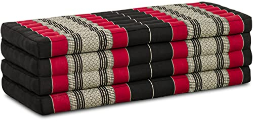 livasia Nachhaltige Klappmatratze aus Kapok - 200x110x8cm - breite Gästematratze, Faltbare Matratze, ökologische Yogamatte, klappbares Gästebett, Liege für Garten und Balkon (Schwarz/Rot)