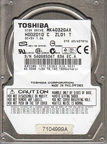 MK4032GAX, A0/AD101A, HDD2D10 C ZL01 T, Toshiba Disque dur IDE 2.5 40 Go