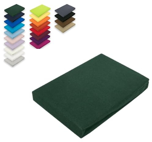 EXKLUSIV HEIMTEXTIL Drap-housse en jersey Vert foncé 140-160 x 200 cm