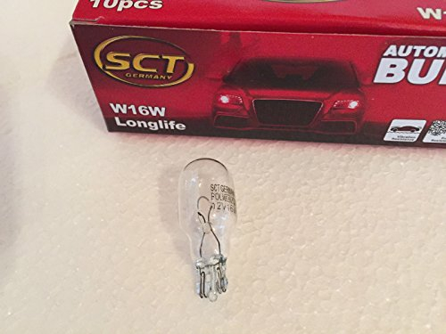 10 STÜCK SCT GERMANY W16W LONGLIFE 12V 16W W2.1 x 9.5d GLASSOCKELLAMPE BULB E4