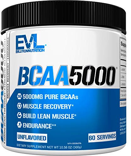 Evlution EVL BCAAs Amino Acids Powder - BCAA Powder Post Workout Recovery Drink and Stim Free Pre Workout Energy Drink Powder - 5g Branched Chain Amino Acids Supplement for Men - Unflavored Powder