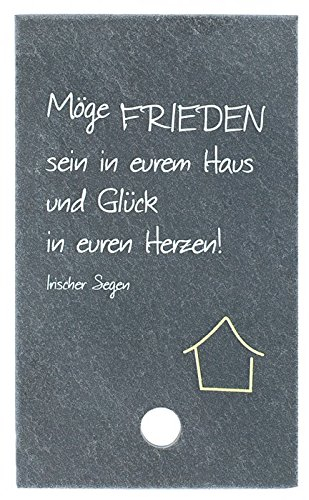 Butzon & Bercker Schiefertafel Zum Aufstellen mit Haussegen - 6 x 10 cm Schieferrelief Aufsteller Mit Segensspruch: Möge Frieden Sein in Eurem Haus Und Glück in Eurem Herzen! (Irischer Segen)