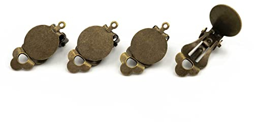 Ohrclips mit 12 mm Klebefläche und Aufhängung in antik Bronzefarben 4 Stück