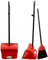Red Long Handled Dustpan and Brush Set | Self-Closing Lid Large Dustpan, and Sweeping Brush Indoor Broom Both with Strong Metal Handle| Broom and Dustpan Cleaning Set