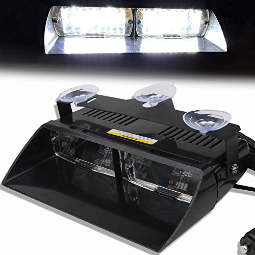 Balise Feu de Détresse Blanc16 LED Application de la Loi Lumière Avertissement Stroboscope Clignotant Lampe D'urgence avec la ventouse 12V Pour le toit/le tableau de bord/le pare-brise internes