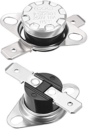 sourcing map KSD301 Thermostat 115°C/239°F 10A Normally Closed N.C Adjust Snap Disc Temperature Switch for Microwave,Oven,Coffee Makers 2pcs,Bakelite Material