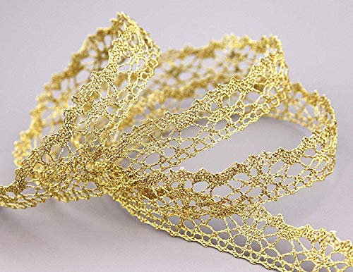 3 m x 15 mm Spitzenband VENEZIA GOLD Spitzenborte Spitze Häkelspitze goldene Lurexspitze metallic Weihnachten Dekoband Geschenkbank