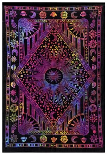 THE ART BOX Indie Wandteppich Baumwolle Mandala Wandbehang Deko Teppich Aesthetic Room Decor Dekoration Wohnzimmer Indische Tücher Schlafzimmer Deko, lila multi, 75x100 Cm