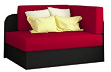 MOEBLO Schlafsessel, Sofa mit Schlaffunktion und Bettkasten,Couch für Kinderzimmer, Schlafsofa Schaumstoff Sofagarnitur Polstersofa - Raisa (Rot+Schwarz (Alova 46+Alova 04))