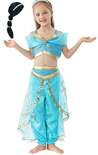 Lito Angels Prinzessin Jasmin Kostüm Kleid für Kinder Mädchen mit Perücke Bauchtanz Verkleidung Größe 11-12 Jahre 152