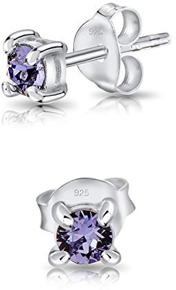 DTPsilver - Winzige Ohrringe 925 Sterling Silber mit Kristallen von Swarovski® Elements Runde Sehr kleine Ohrstecker - Durchmesser 3 mm - Farbe : Tansanit