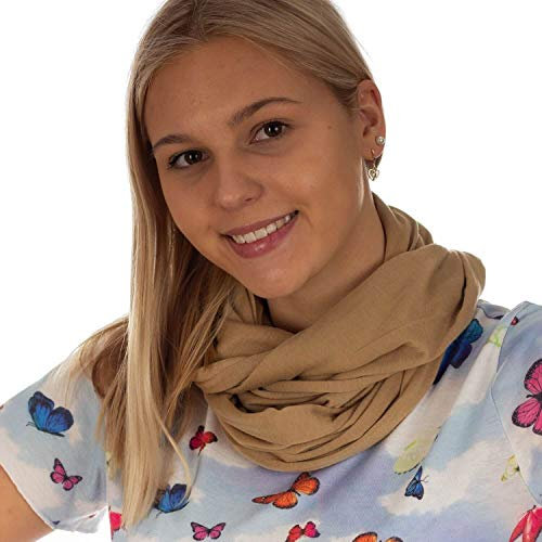 DOLCE ABBRACCIO by RiemTEX Loop Schal Damen Schlauchschal mit Geheimfach Kuscheliger Loopschal aus Jersey Halstuch in Uni Farben (Perubraun)