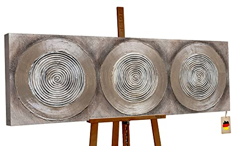 YS-Art Abstrakt Acryl Gemälde auf Leinwand Balance II handgemalt Wandbilder Wohnzimmer modern Wohndekor Design Bild braun grau horizontal echte Kunst 150x50 cm