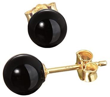 NKlaus Paar echt Onyx schwarz Kugel Ohrstecker 6mm Gelbgold 585 14 Karat Gold Ohrringe 7949