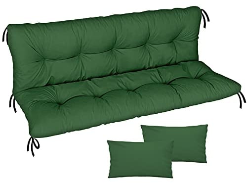 Ferocity Auflage für Hollywoodschaukel 185x50x50 Gartenbankauflage und 2 Kissen Palettenauflage Bankauflage Sitzkissen und Rückenkissen Polsterauflage Matratze Gartenpolster, Grün [133]