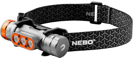 NEBO Transcend 1 500 USB-uppladdningsbar pannlampa för camping, vandring, grottor, fiske, vattentät, slagtålig ljus huvudlampa med 5 ljuslägen, justerbar pannrem, kanonmetall grå