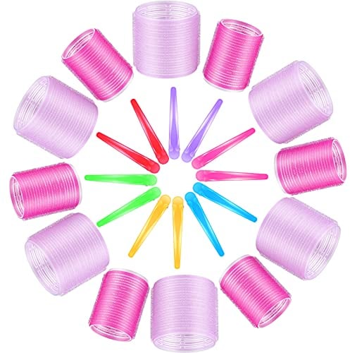 24 Stücke Lockenwickler Set, Selizo 12 Stücke Jumbo Groß Lockenwickler Selbsthaftend Hair Rollers 63 mm, 44 mm und 12 Stücke Entenschnabel Schneiden Clipsfür lange mittlere kurze Salon Friseur