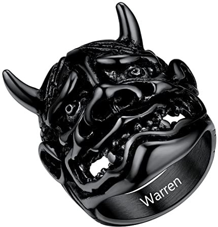 U7 Schwarz personalisiert Fingerring Japanische Dämon Prajna Maske Ring Vintage Gotik Großer Ring Samurai Statement Ring Street Style Modeschmuck für Männer(Ring Größe 67)