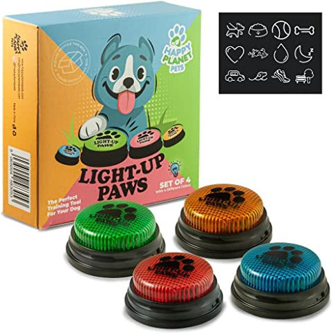 LightUp Paws - LED Recordable Training Buttons for Dogs, Puppy & Pets. Free Stickers. Train Your Dog Easily To Press Buzzers And Voice What They Want To Do. The Perfect Present For Your Pet