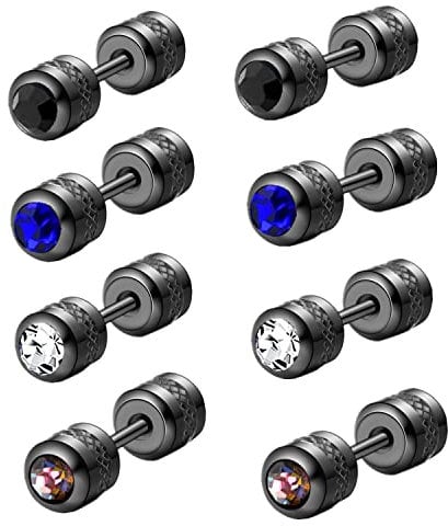 ZOCOYUU 4 Pairs 20G Titanium Screw Back Surgical Stainless Steel Stud Earrings for Women Men,Rainbow 5A Cubic Zirconia Double Side Earrings Piercing Sleeper Studs Jewelry 4mm (4 Pairs CZ-4MM)