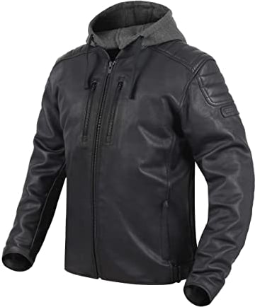 REBELHORN Impala Motorradjacke Herren | Leder | Ellbogen und Schulterprotektoren | Abnehmbare Kapuze