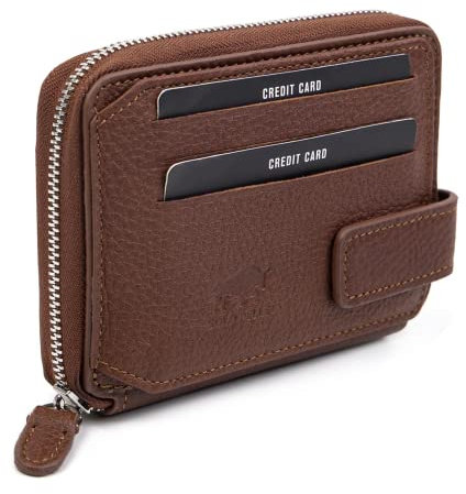 Solo Pelle Leder Geldbörse aus echtem Leder mit Magnetverschluss - Platz für 15-20 Karten + 1 Scheinfach + 2 Sichtfenster in Braun