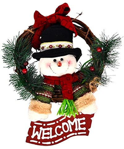 LAPENO Weihnachtskranz Rattan Türkranz Dekoration,Künstlicher Schneemann Haustür Deko 23cm Hängen Geflochten Kranz Christmas Wreath Gelten für Weihnachtsdeko Tür Kamin und Fenster Wand Ornaments
