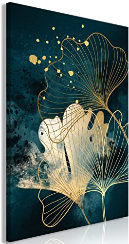 murando - Leinwand Bilder Abstrakt Natur 40x60 cm Vlies Leinwandbild 1 tlg Kunstdruck modern Wandbilder Groß XXL Wanddekoration Design Wandbild Blätter Pflanze Ginkgo türkis wie gemalt