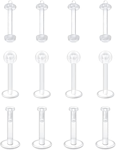 LAURITAMI 12stk 16G Klar Lippenpiercing Retainer Durchsichtig Labret Stecker Flexible Bioflex Plastik Tragus Helix Ohrstecker Piercing