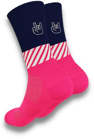 Calzini da corsa divertenti al 100% tecnici, traspiranti, compressivi, anatomici, termoregolatore, tallone, punta e metatarso rinforzati, perfetti per corsa, trail, trekking, ciclismo, Rosa fluo, L