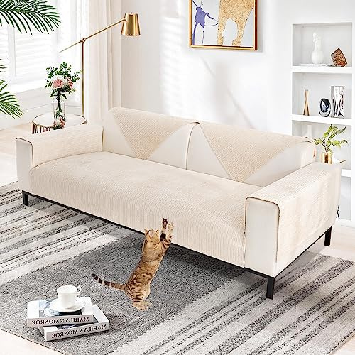 Aus Weichem Chenille Sofabezug 1/2/3/4 Sitzer L Form Sofa Couch überzug Ecksofa, Neue Universelle Rutschfeste Sofa Überwurf, Solide Dicke Strukturierte Sofaschoner für Wohnzimmer(Weiß, 90x90cm)