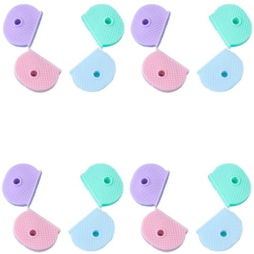 Yeesabella 16 PCS Key Covers Caps Toppers Tags Set, Key Identifiers Small Key Caps Key Cap Label Key Sleeve Rings for Easy Identifying House Door Keys Organization Key Accessories,4 Colors