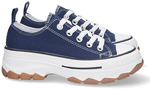 shoes&blues.es 72926-Zapatilla de Plataforma para Mujer, Comoda, Estilo Bamba, Material de Lona, y Cierre de Cordones. Talla 39 Azul
