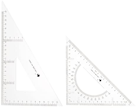 sourcing map 2 Stück Dreieckslineal, quadratisch, 22 cm, 30/60 und 45/90 Grad, Messwerkzeuge für Klassenzimmer, Heimbüro, transparent