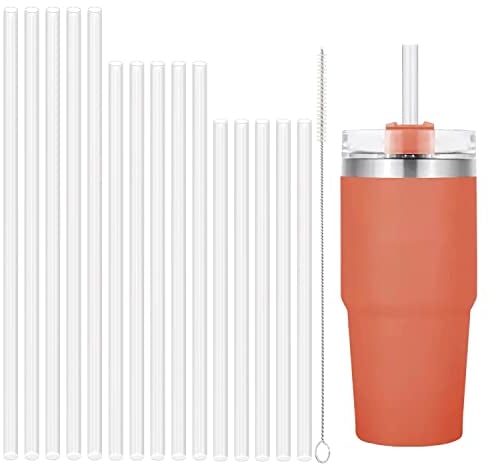 15 Pcs 3 tailles Pailles de remplacement pour Stanley Tumbler Tasses 20-40 oz, pailles transparentes en plastique épaissi réutilisables avec brosse Fit for Quencher Adventure Travel Tumbler,20/25/30cm