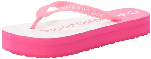Calvin Klein Jeans Femme Beach Sandal Flatform MONOLOGO YW0YW01617 Tongs, Rose (Fucsia Fedora/Bright White), 42 EU