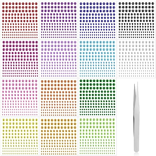 2310 Stück Glitzersteine Selbstklebend, Acryl Bunt Strasssteine Schmucksteine, 14 Blätter mit 1 Stück Pinzette, für Gesichts-Make-Up Fingernagel Dekorationen Und Urlaubszubehör