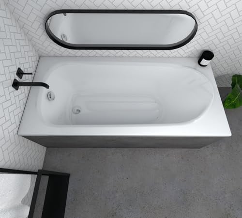 ECOLAM® große Badewanne Wanne Rechteck Medium Polimat Acryl weiß 190x80 cm + Ablaufgarnitur Ab- und Überlauf Automatik Füße Silikon Komplett-Set