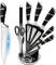 Küchenmesser-Set,9-Stücke Rosa Sharp Non-Stick beschichtet Chef Messer Block Set, Edelstahl Messer Set für Küche mit Schärfer zum Schneiden Schneiden Würfeln Hacken (Schwarz)